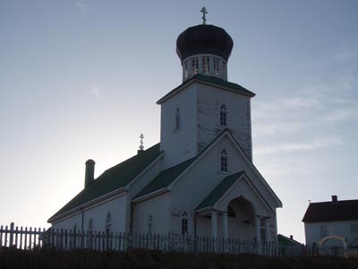 Photo from 2006 of a white church, St. George the Great Martyr Church.